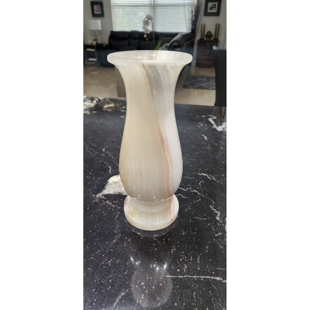 10" Genuine Onyx Vase Hand Carved Stone‎ Marble Look Pakistan Decor Alabaster